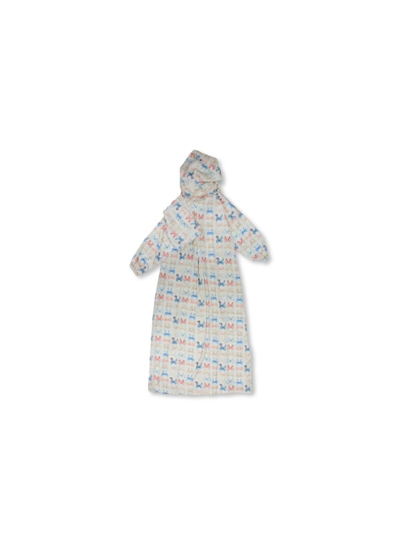 Girls Ramadan Isdal – Off-White with Bows Print - Image 2